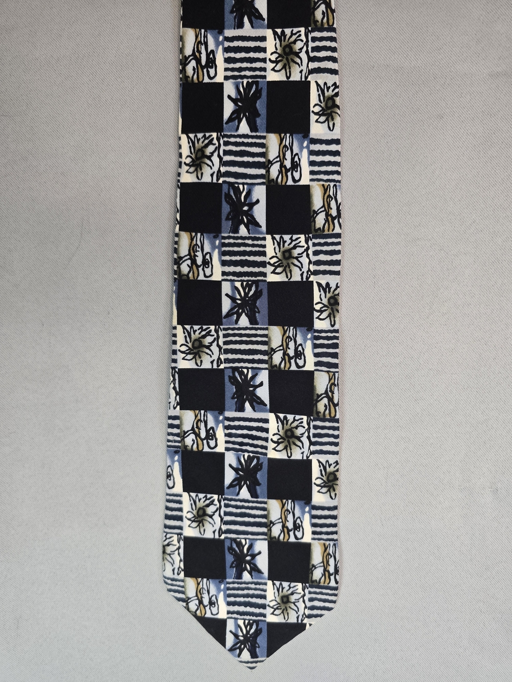 J. Garcia Banyan Trees 1996 Navy, Black & White Checkerboard Floral Tie